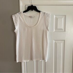 LOFT White Short Sleeve Shirt Crochet Cap Sleeve Medium